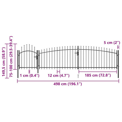 146322 vidaXL Garden Fence Gate "Woerden" with Spear Top 5x1 m Black