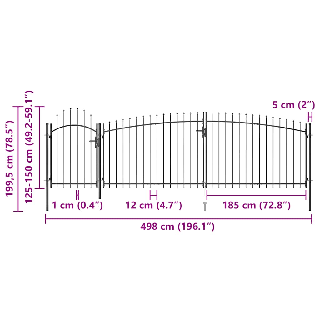 Garden Fence Gate Woerden with Spear Top 5x1.5 m Black