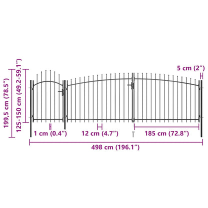 Garden Fence Gate Woerden with Spear Top 5x1.5 m Black