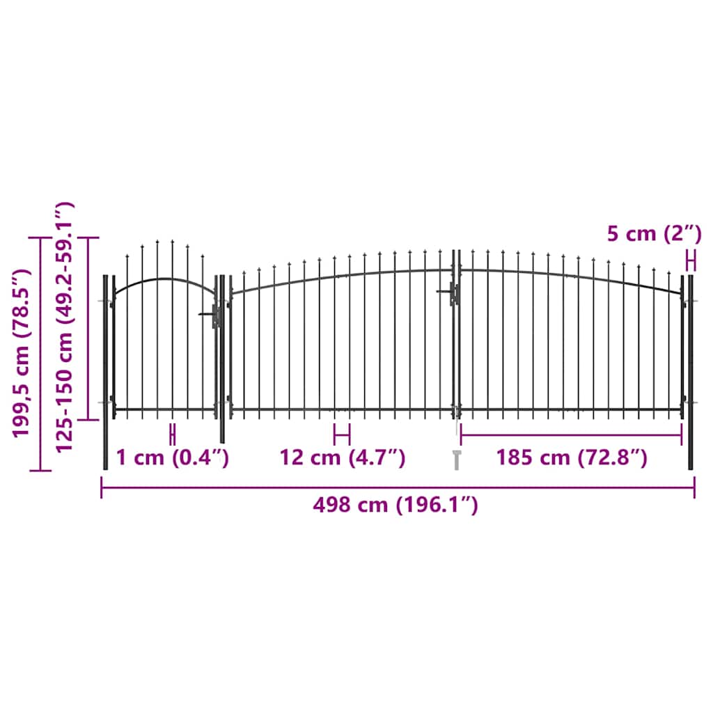 146324 vidaXL Garden Fence Gate "Woerden" with Spear Top 5x1,5 m Black