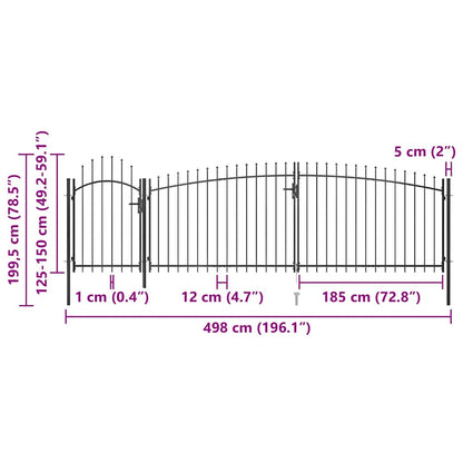 146324 vidaXL Garden Fence Gate "Woerden" with Spear Top 5x1,5 m Black