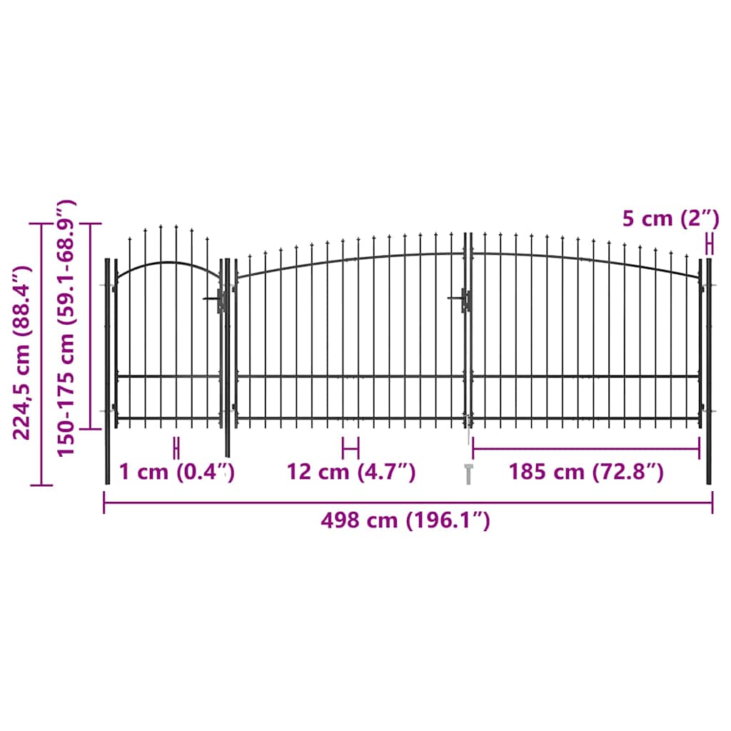 146325 vidaXL Garden Fence Gate "Woerden" with Spear Top 5x1,75 m Black