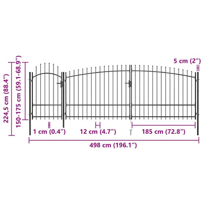 146325 vidaXL Garden Fence Gate "Woerden" with Spear Top 5x1,75 m Black
