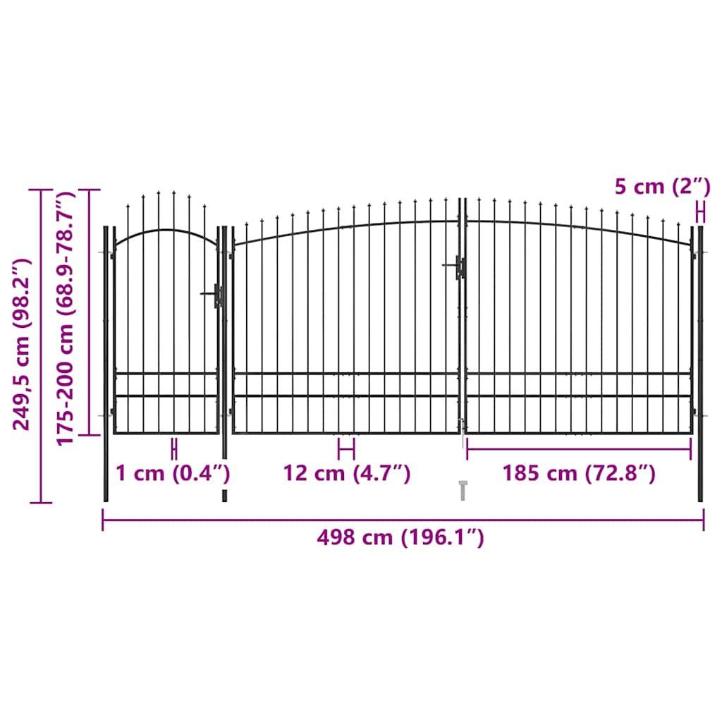 146326 vidaXL Garden Fence Gate "Woerden" with Spear Top 5x1,95 m Black