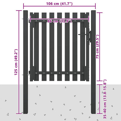 146327 vidaXL Garden Fence Gate Steel 100x75 cm Anthracite