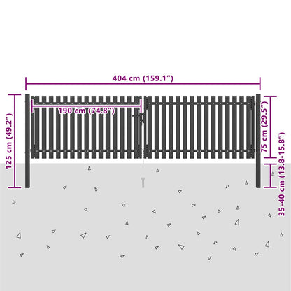 146333 vidaXL Garden Fence Gate Steel 400x75 cm Anthracite
