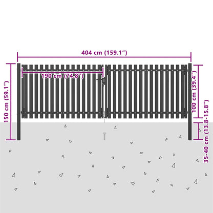 Garden Fence Gate Steel 400x100 cm Anthracite