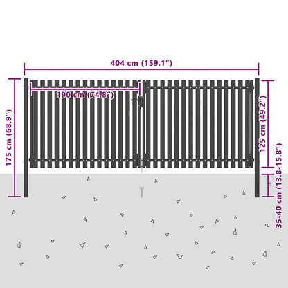 Garden Fence Gate Steel 400x125 cm Anthracite