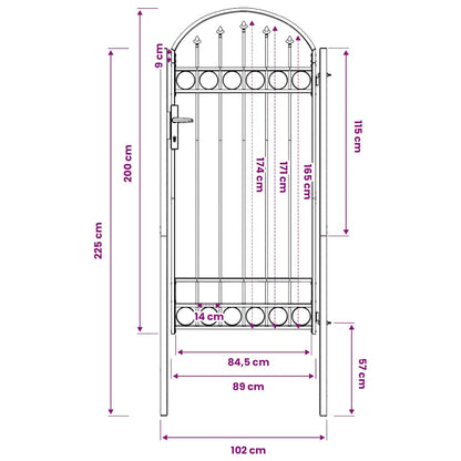 Fence Gate "ASSEN" with Arched Top Steel 102x200 cm Black