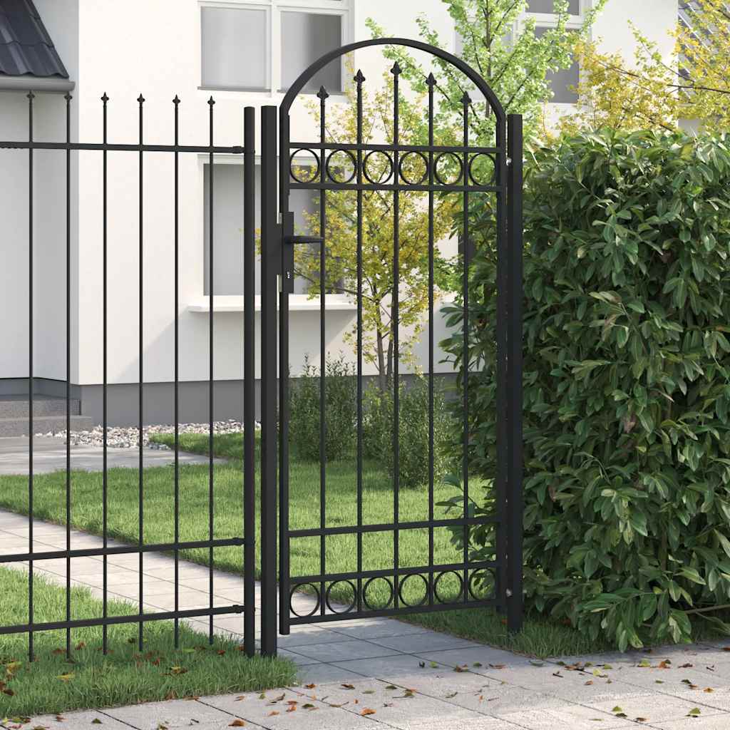 Fence Gate "ASSEN" with Arched Top Steel 102x200 cm Black
