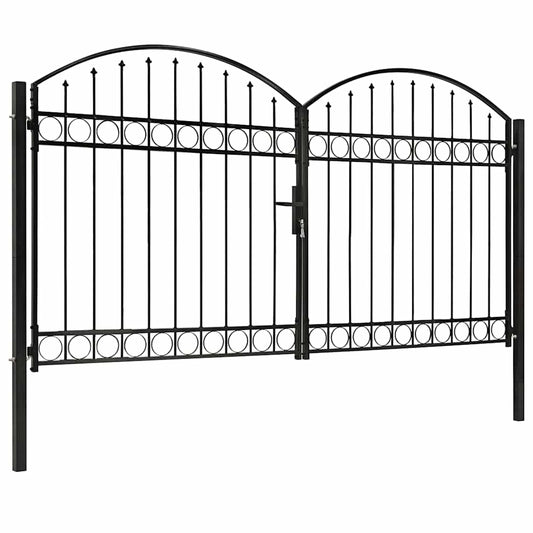 Fence Gate ASSEN Double Door with Arched Top Steel 300x175 cm