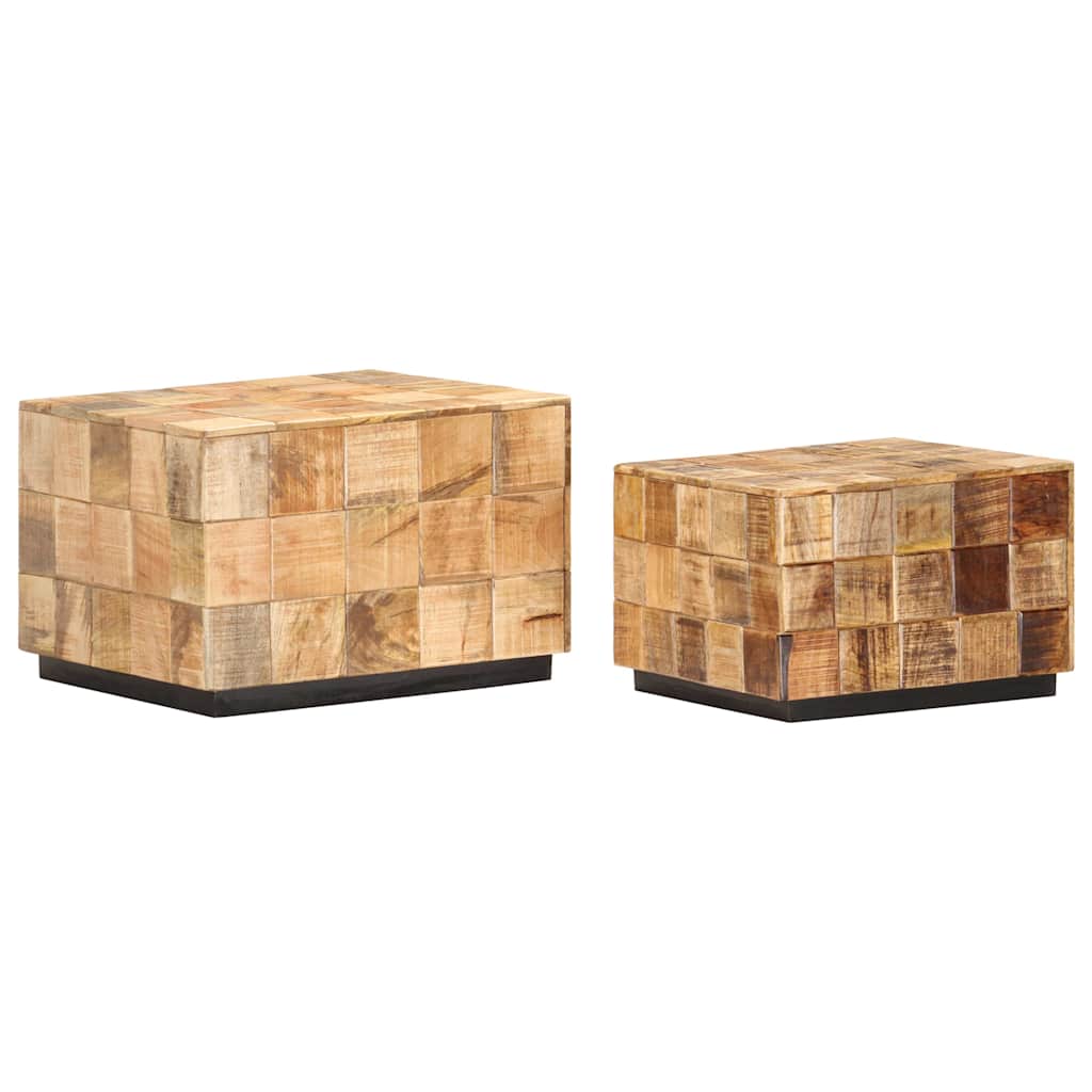 286435 vidaXL Coffee Tables 2 pcs with Block Design Rough Mango Wood