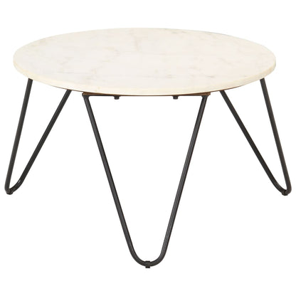 Coffee Table White 65x65x42 cm Real Stone with Marble Texture