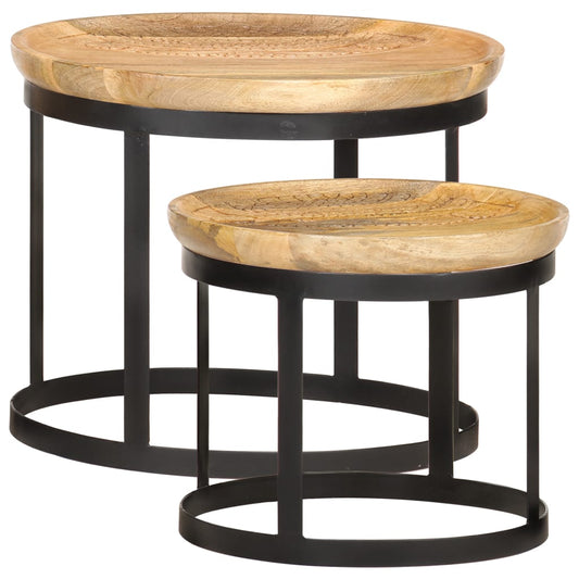 Side Table | Brown and black | Solid mango wood and powder-coated steel