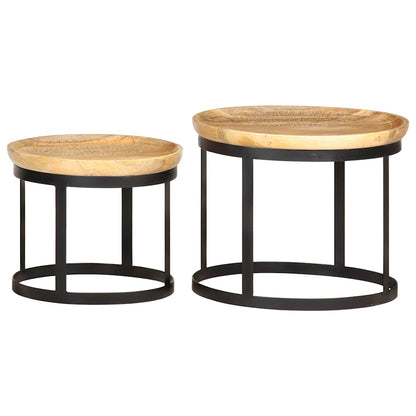 286470 vidaXL Round Side Tables 2 pcs Solid Mango Wood and Steel