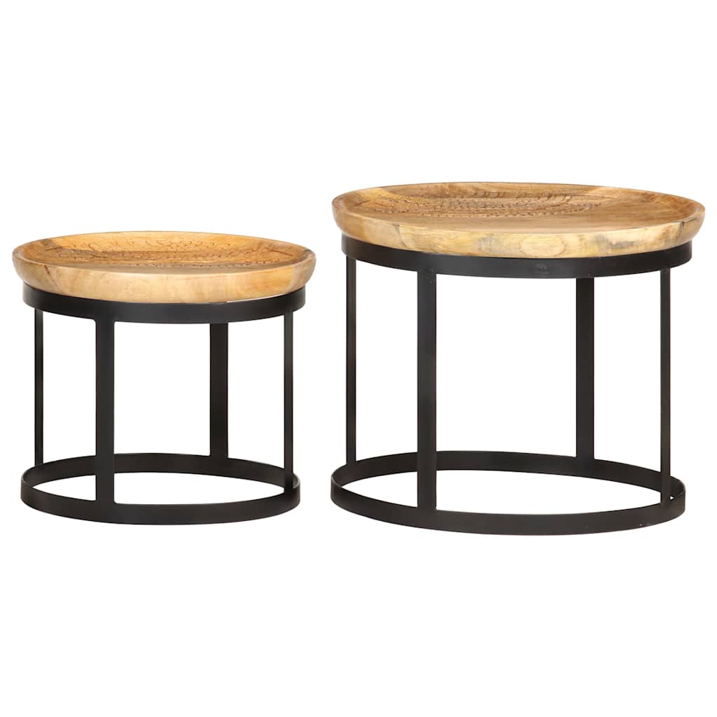 286470 vidaXL Round Side Tables 2 pcs Solid Mango Wood and Steel