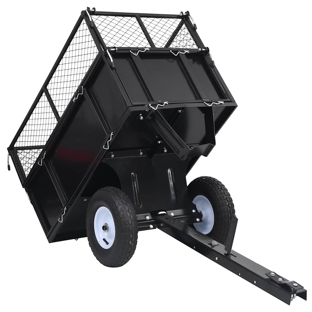 Tipping Trailer for Lawn Mower 150 kg Load - features air wheels for smooth rolling.