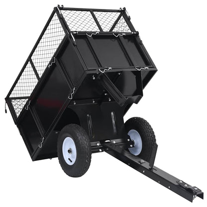 Tipping Trailer for Lawn Mower 150 kg Load - features air wheels for smooth rolling.