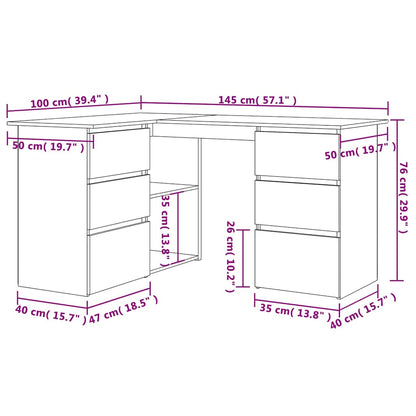 801089 vidaXL Corner Desk White 145x100x76 cm Engineered Wood