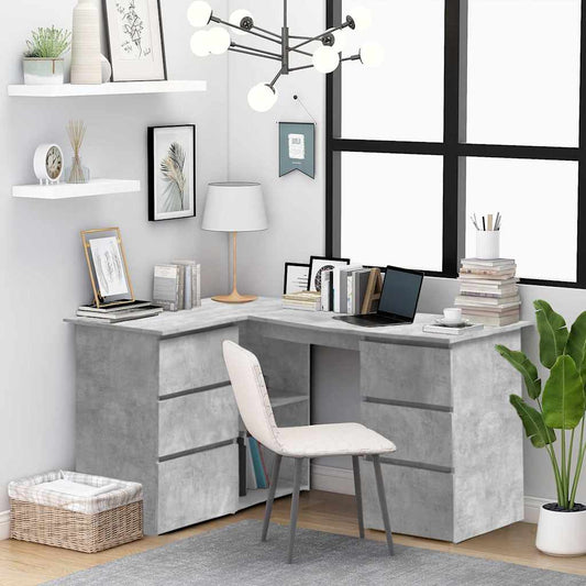 801093 vidaXL Corner Desk Concrete Grey 145x100x76 cm Engineered Wood