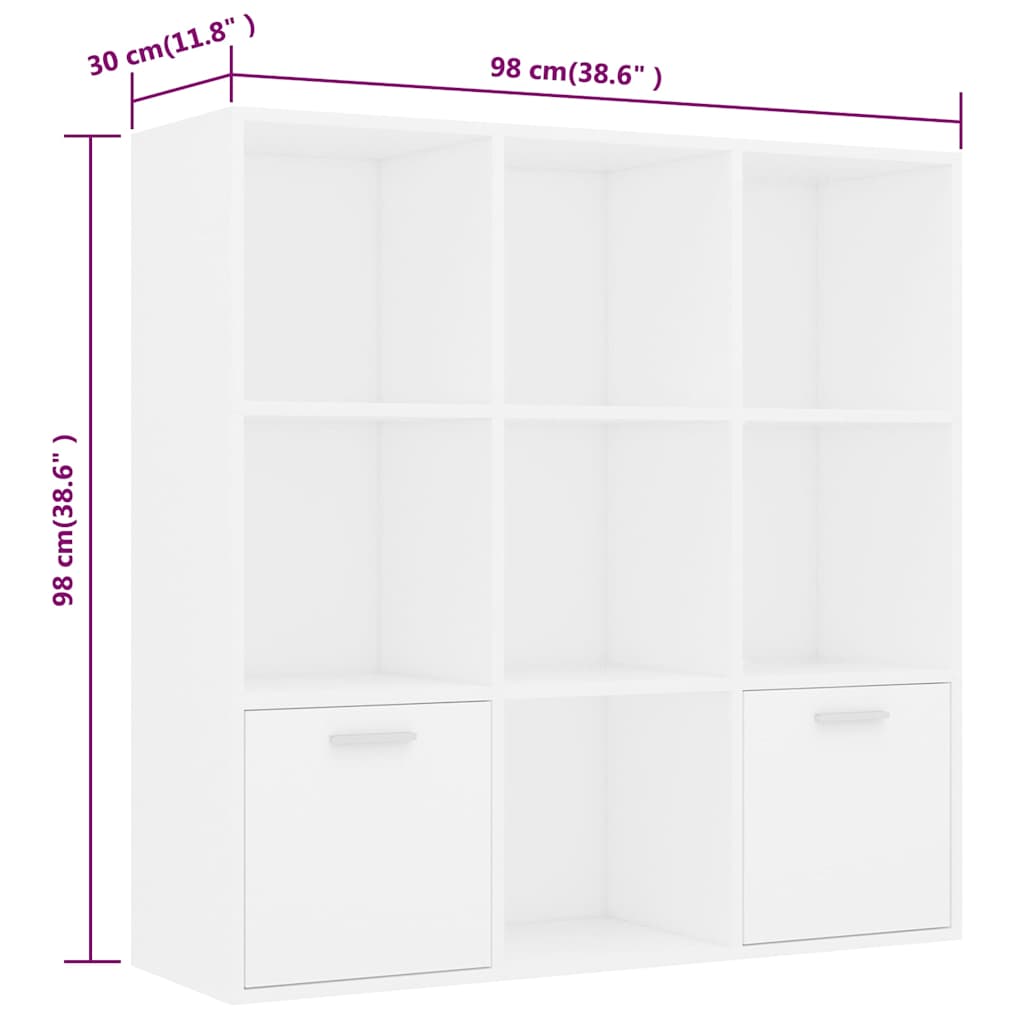 801116 vidaXL Book Cabinet White 98x30x98 cm Engineered Wood