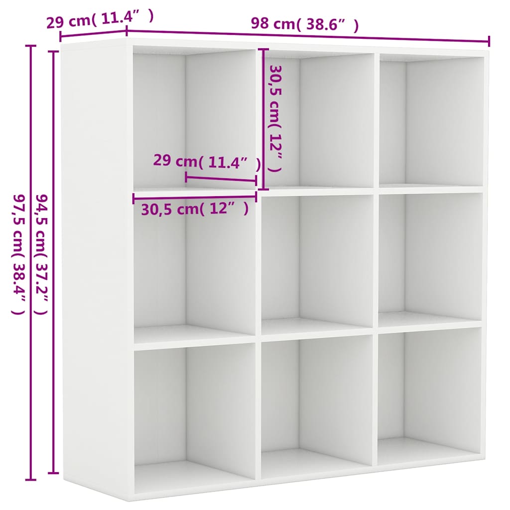 801125 vidaXL Book Cabinet White 98x29x97,5 cm Engineered Wood