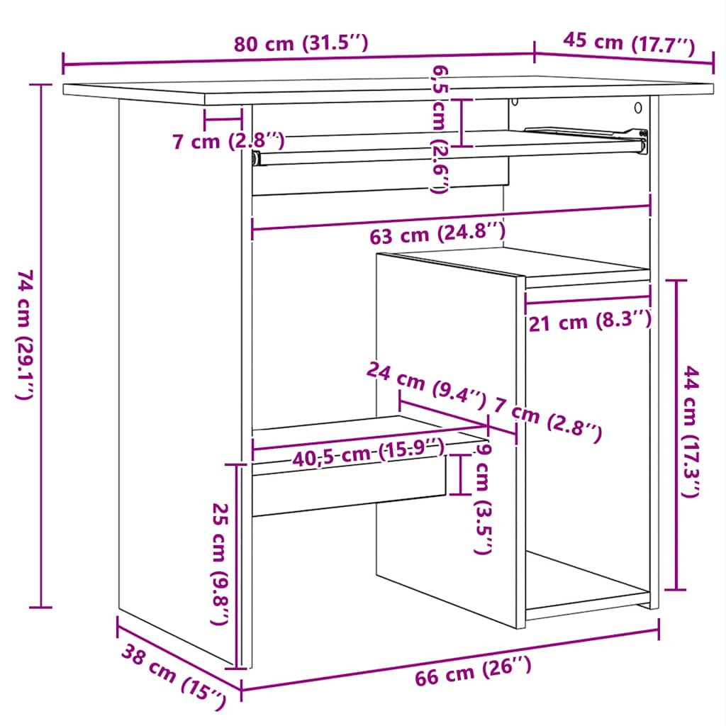 Desk Concrete Grey 80x45x74 cm Engineered Wood