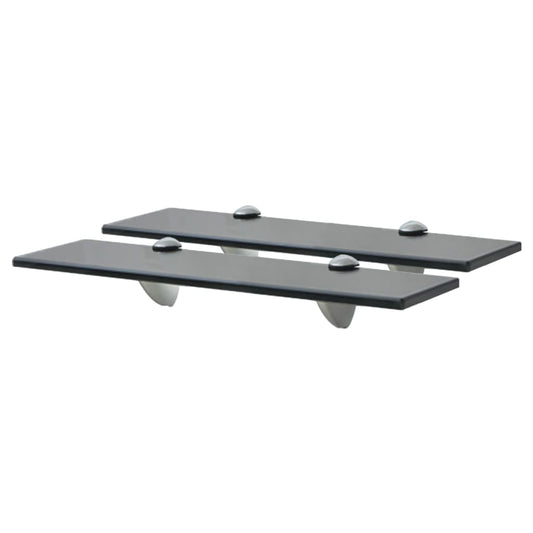 Floating Shelf | Set of 2 | Black | Tempered safety glass | 40x10 cm