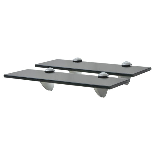 Floating Shelf | Set of 2 | Black | Tempered Safety Glass | 30x20 cm