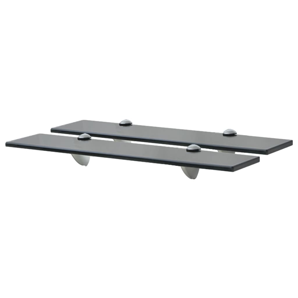 Floating Shelf | Set of 2 | Black | Tempered safety glass | 50x20cm