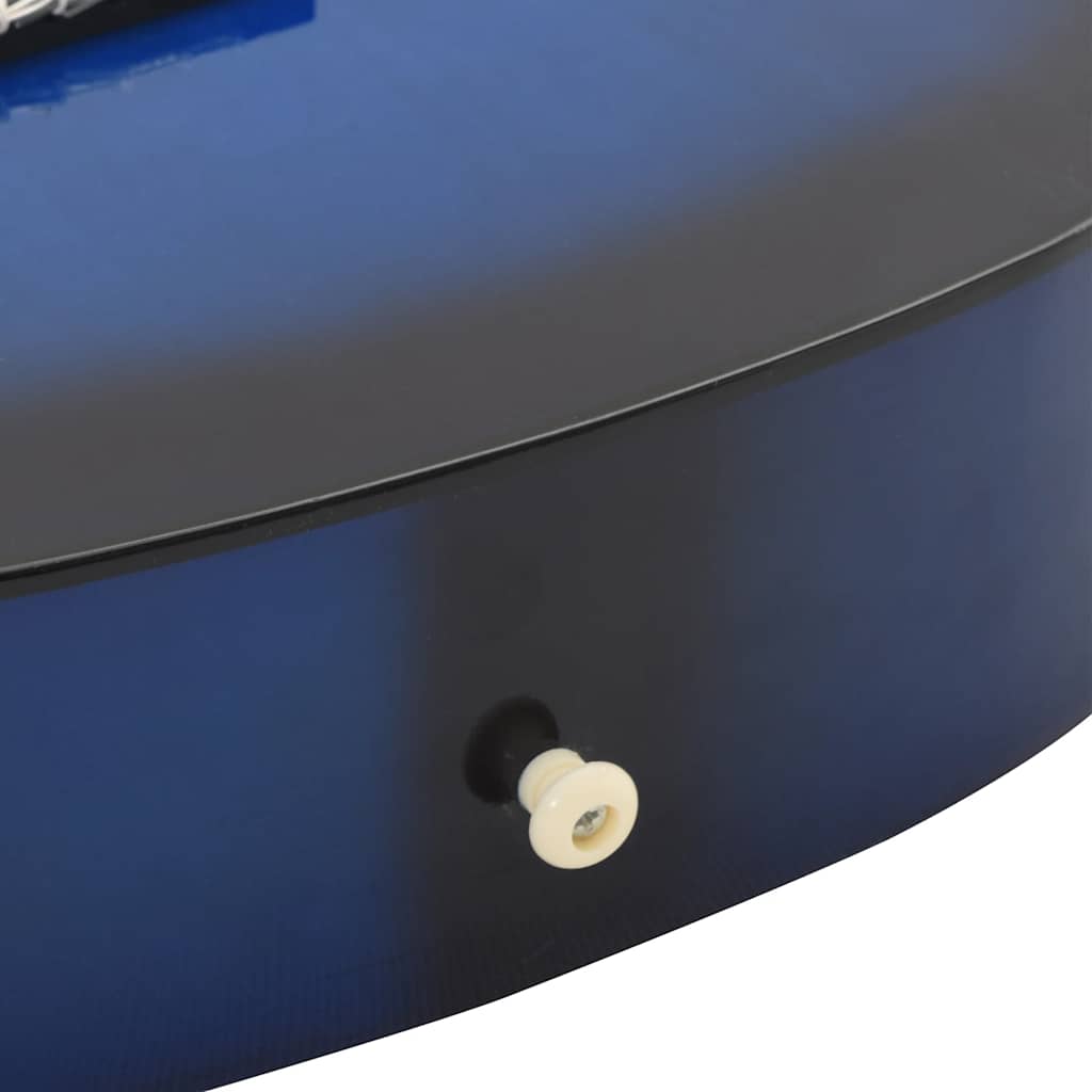 Close-up of the Blue 3/4 36" Classical Guitar from the 8 Piece Beginner Set highlighting the solid basswood material and classic design.