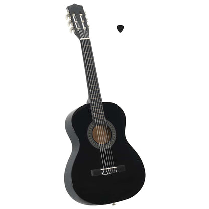 Classical Guitar for Beginner and Kids Black 3/4 36" displayed in a bright setting, showcasing its elegant design and features.