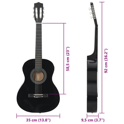 Classical Guitar for Beginner and Kids Black 3/4 36" showcasing its elegant design and high-quality basswood construction, perfect for aspiring musicians.