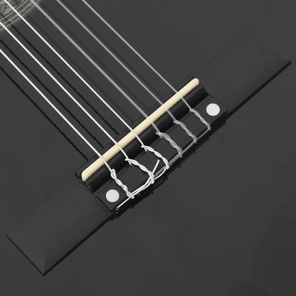 8 Piece Classical Guitar Beginner Set Black 3/4 36" - Close-up of the classical guitar's body made of solid basswood with hard plastic buttons.