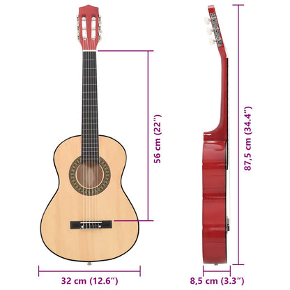 Classical Guitar for Beginner and Kid 1/2 34 Basswood showcasing its natural colour and classic design, perfect for learning and creating beautiful music.
