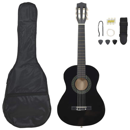 8 Piece Classical Guitar Beginner Set Black 1/2 34"