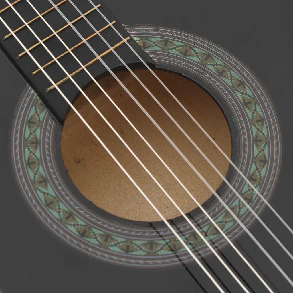 8 Piece Classical Guitar Beginner Set Black 1/2 34"