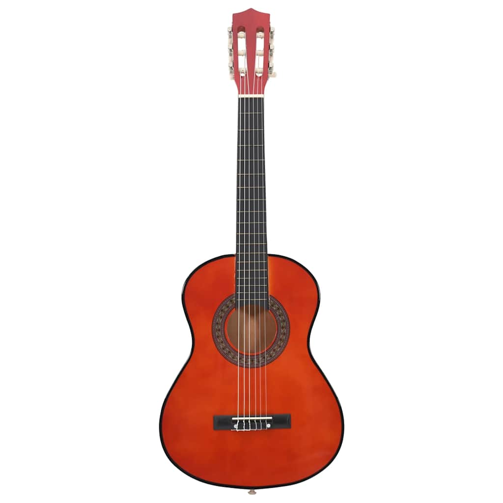 Complete set of the 8 Piece Classical Guitar Beginner Set 1/2 34" featuring guitar, picks, pitch pipe, and string set.