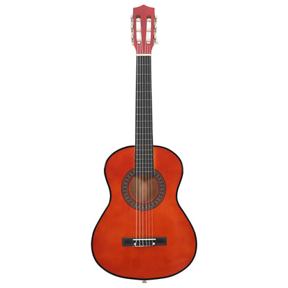 Complete set of the 8 Piece Classical Guitar Beginner Set 1/2 34" featuring guitar, picks, pitch pipe, and string set.