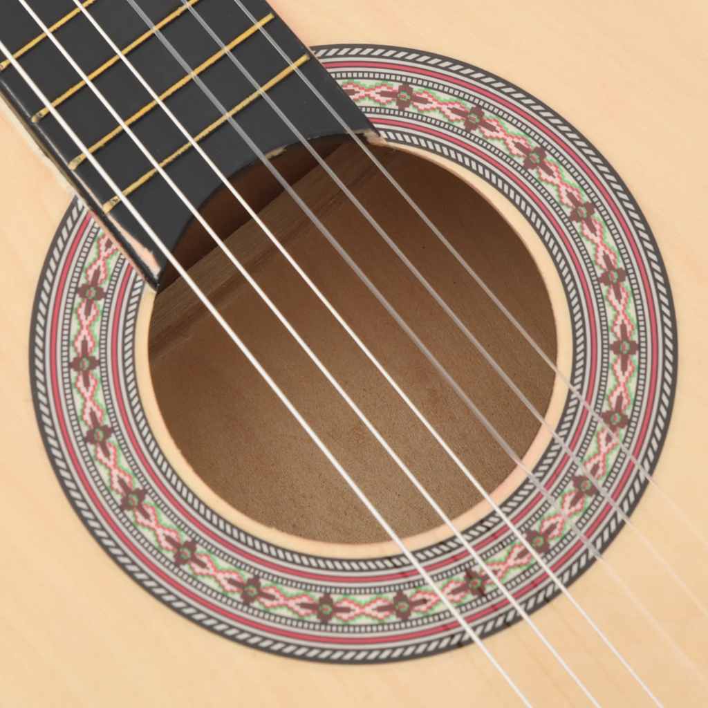 Close-up of the 6 strings of the Western Acoustic Cutaway Guitar with 6 Strings 38 Basewood, demonstrating quality nylon and metal string materials.