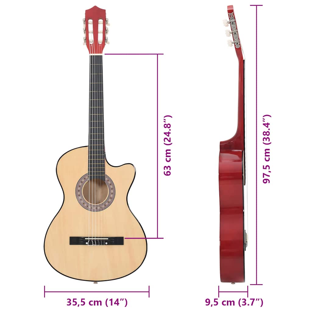 Western Acoustic Cutaway Guitar with 6 Strings 38 Basewood, perfect for beginners and amateurs, featuring a natural colour and solid basswood construction.