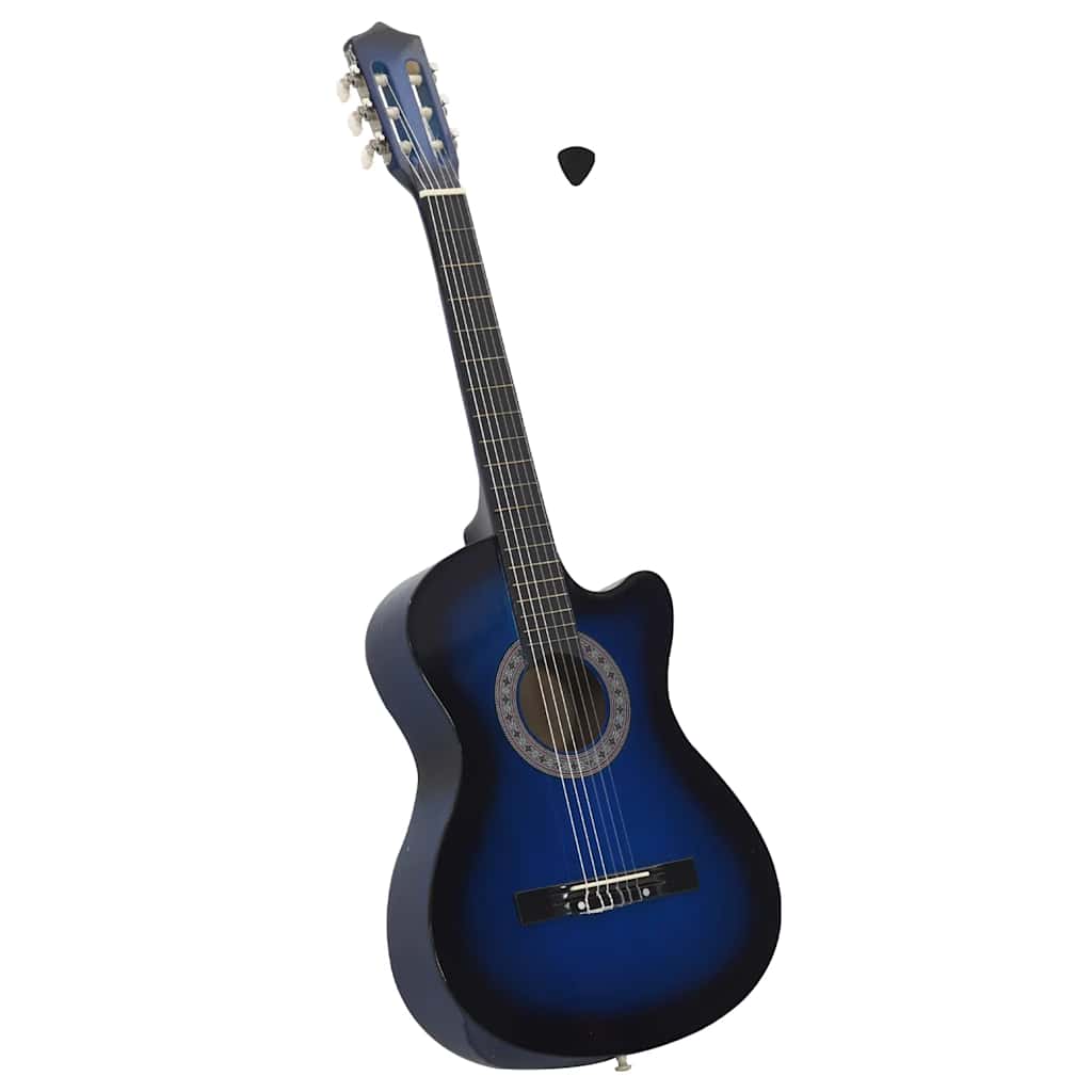 Blue shaded 38 Western Classical Cutaway Guitar with 6 strings, perfect for beginners and amateurs.