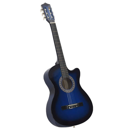 High-quality Western Classical Cutaway Guitar in blue, made of solid basswood, featuring 6 strings for excellent sound.