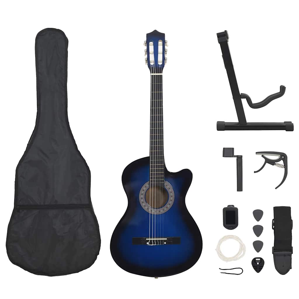 12 Piece Western Classical Guitar Set with 6 Strings Blue 38