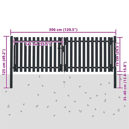 Double Door Fence Gate Steel 300x75 cm Anthracite