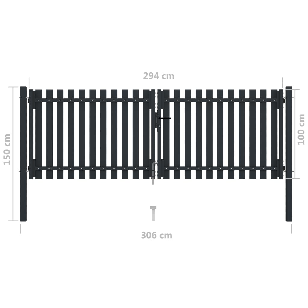 Double Door Fence Gate Steel 300x100 cm Anthracite