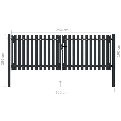 Double Door Fence Gate Steel 300x100 cm Anthracite