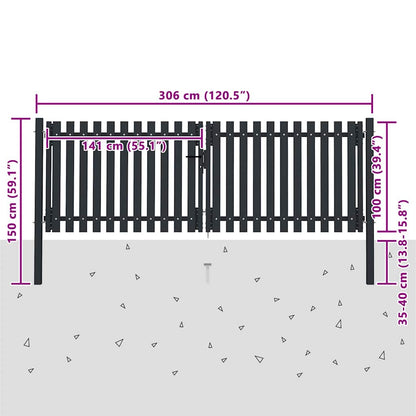 Double Door Fence Gate Steel 300x100 cm Anthracite
