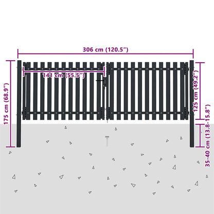 Double Door Fence Gate Steel 300x125 cm Anthracite