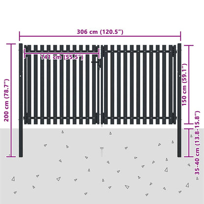 Double Door Fence Gate Steel 300x150 cm Anthracite